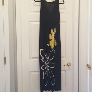 Yellow Flower Black Maxi Dress